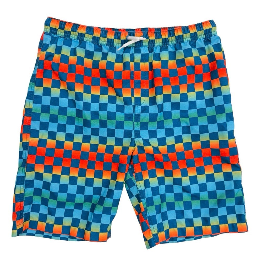 Lands End Boys XL 18H-20H Husky Checkered Print Board Shorts Swim